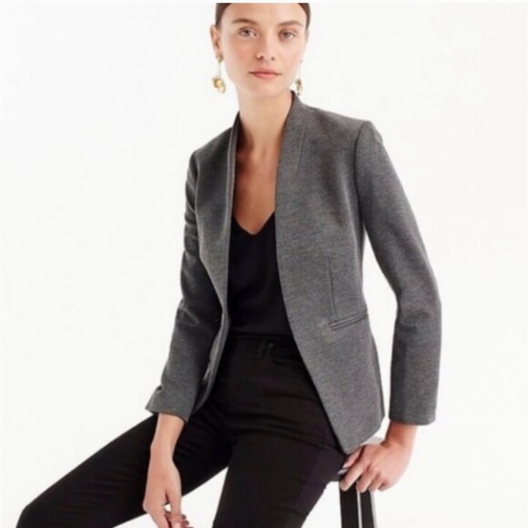 J.CREW Going-Out Blazer in Stretch Twill 4 Grey Jacket Collarless Open Career - Picture 1 of 10